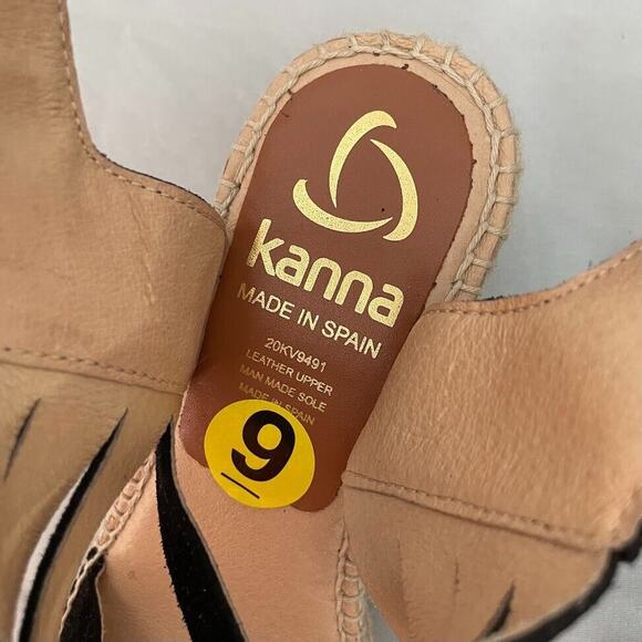 Kanna Made in Spain Espadrilles Size 9 Black Wedge Heels Jute Sandal Ankle Strap - Picture 8 of 11